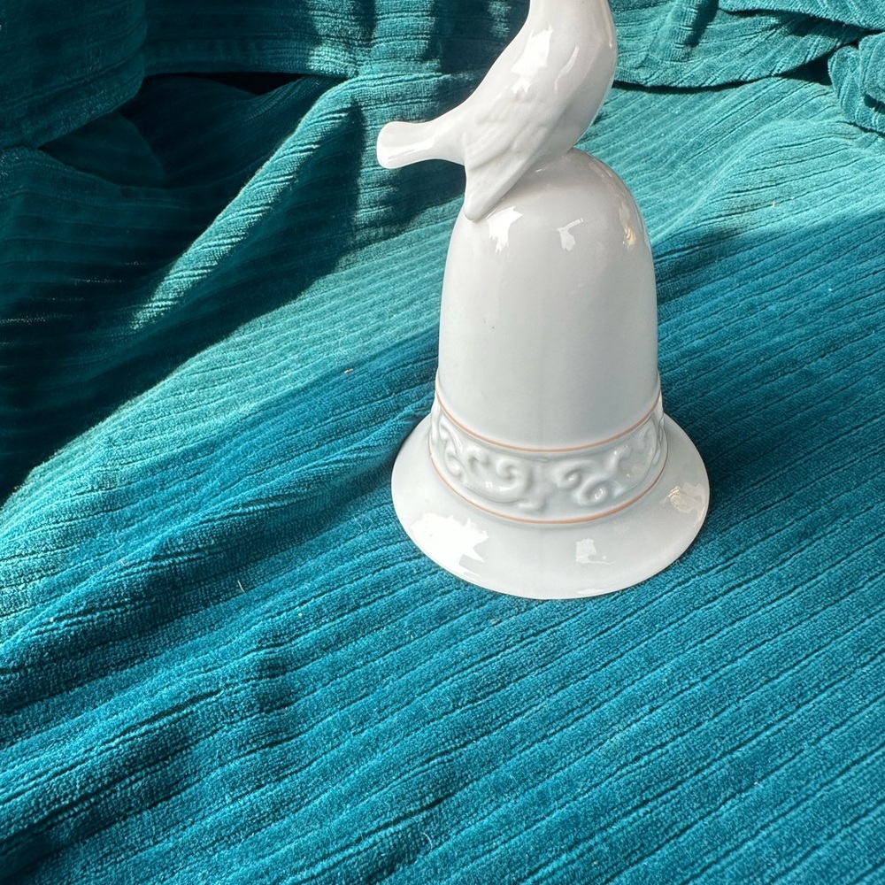 White Ceramic Bell with Bird Accent
